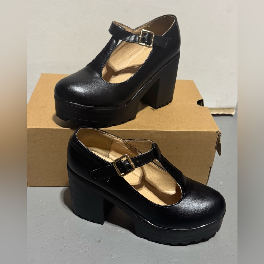 Unlisted Black Platform T-Strap Heels - Picture 2 of 7